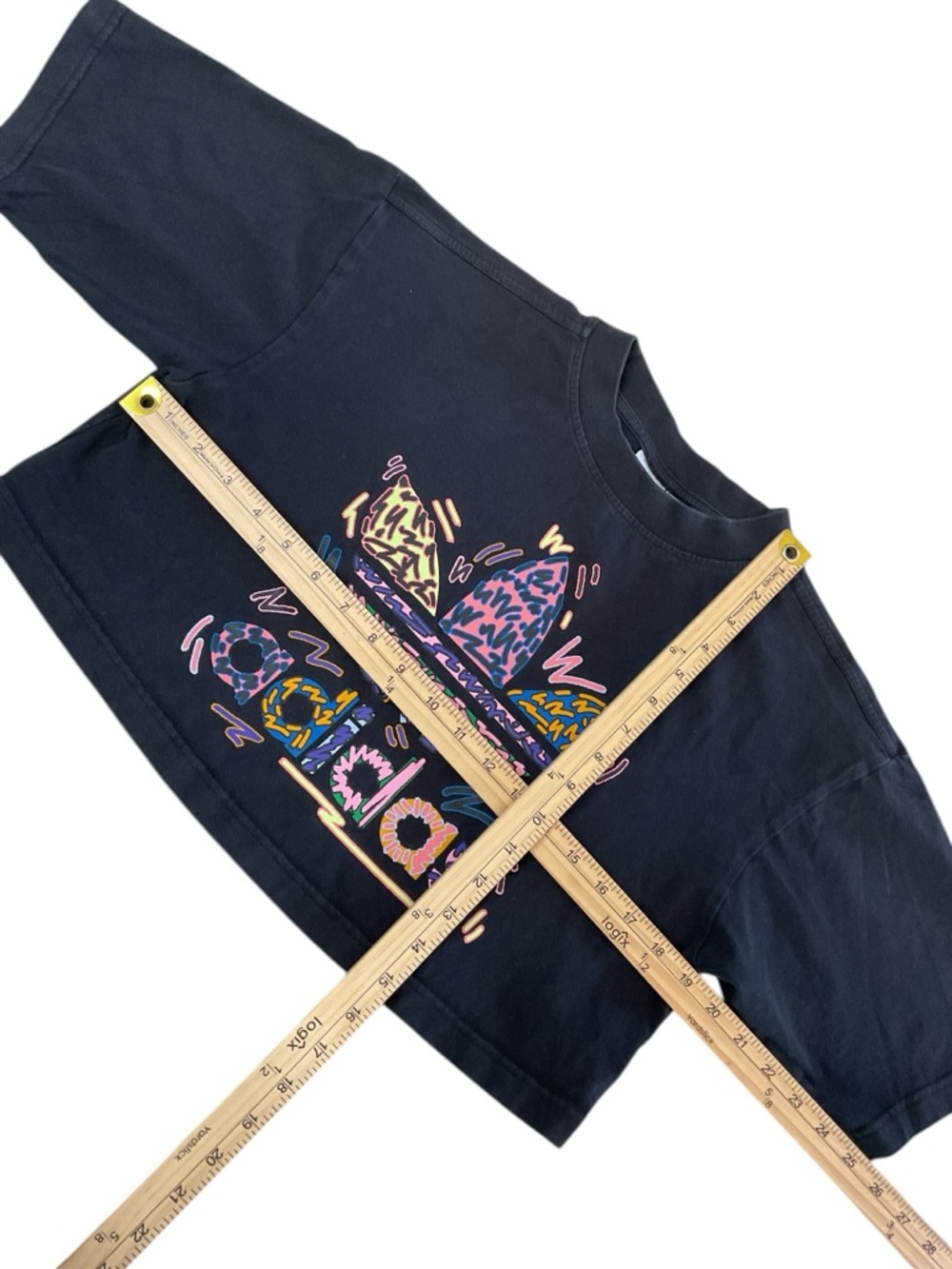 Adidas Cropped Graphic Tee Black Trefoil Logo Y2K Streetwear S - Picture 4 of 7